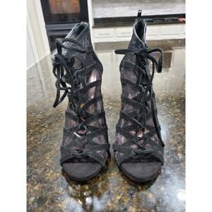 Steve Madden Black Women's Suede Leather Strappy Block Heeled Casual Sandal 7M